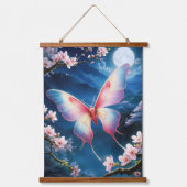 満月中国のの蛾飛んでいるがさくらんぼに咲く 吊り下げ型タペストリー (正面)