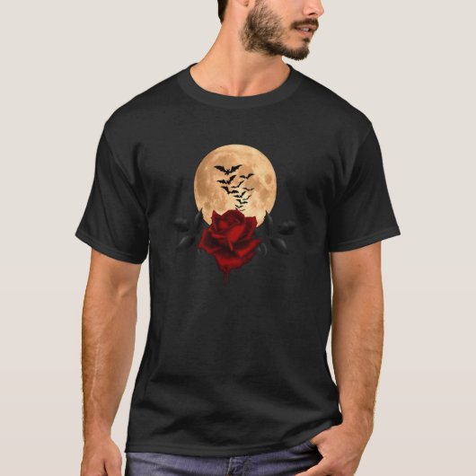 満月出血バラとこうもり Tシャツ (正面)