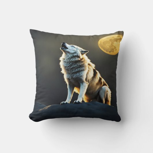 満月威厳のあるの下で狼が吠える クッション (正面)