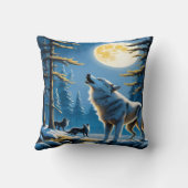 満月威厳のあるの下で狼が吠える クッション (裏面)