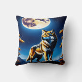 満月威厳のあるの下に白熱［赤熱］光を放つおおかみ クッション (裏面)