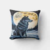 満月威厳のあるの下のオオカミ クッション (正面)