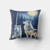 満月威厳のあるの空の下でオオカミ クッション (裏面)