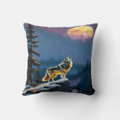 満月威厳のあるの空の下で狼が吠える クッション (裏面)