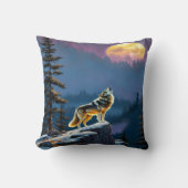 満月威厳のあるの空の下で狼が吠える クッション (正面)