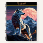 満月威厳のあるを見て狼が白熱［赤熱］光を放つ吠える ノートブック (正面)