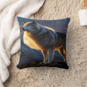 満月威厳のある下の狼の山を守る クッション (ブランケット)