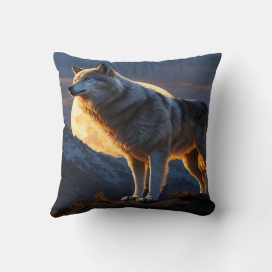 満月威厳のある下の狼の山を守る クッション (裏面)