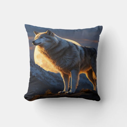 満月威厳のある下の狼の山を守る クッション (正面)