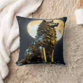 満月威厳のある下の金属製オオカミ クッション (ブランケット)