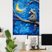 満月感じ下の枝にタヌキ ポスター (ホームオフィス)