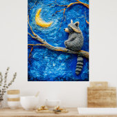 満月感じ下の枝にタヌキ ポスター (キッチン)