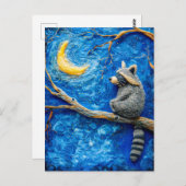 満月感じ下の枝にタヌキ ポストカード (正面/裏面)