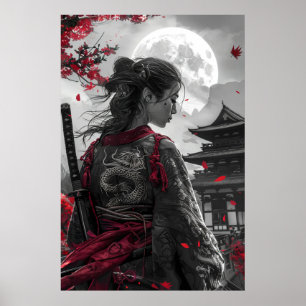 満月日本の下に入れ墨をした侍女 ポスター