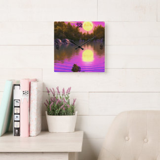 満月昇り スクエア壁時計