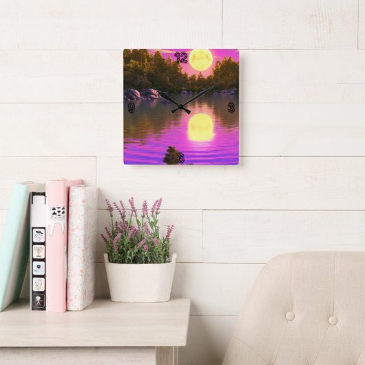 満月昇り スクエア壁時計 (読書スペース)