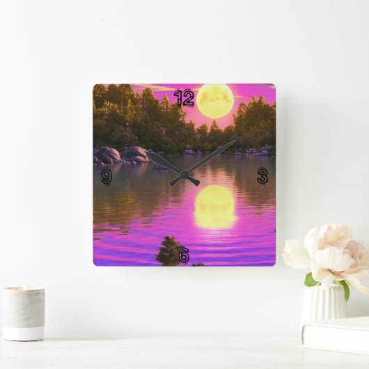満月昇り スクエア壁時計 (ホーム)