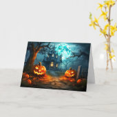 満月白熱［赤熱］光を放つの下で途方もないカボチャ カード (黄色い花)