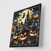 満月白熱［赤熱］光を放つ下のカボチャ スクエア壁時計 (傾斜)