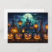 満月白熱［赤熱］光を放つ下の恐ろしいカボチャ ポストカード (正面/裏面)