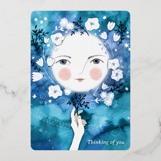 満月考えのシルバー 箔シーズンカード (正面)