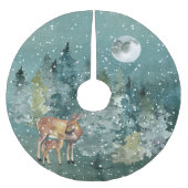 満月雪の森でシカと鹿を見る ブラッシュドポリエステルツリースカート (正面)