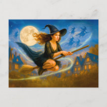 満月飛んでいるで村の屋上に魔女