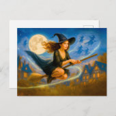 満月飛んでいるで村の屋上に魔女 シーズンポストカード (正面/裏面)