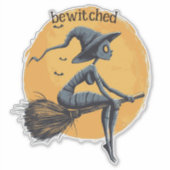 満月飛んでいるを越えた魔女 シール (正面)