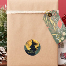 満月飛んでいるハロウィン葉書の上に魔女