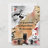 満月飛んでいる黒猫ハロウィンの魔女不気味 シーズンカード (正面)