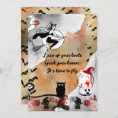 満月飛んでいる黒猫ハロウィンの魔女不気味 シーズンカード (正面/裏面)