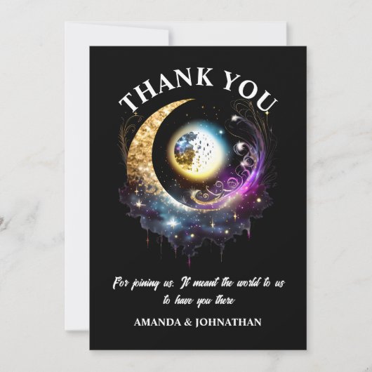 満月3D天星月星夜マゼンタブラック サンキューカード (正面)