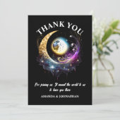 満月3D天星月星夜マゼンタブラック サンキューカード (スタンド正面)