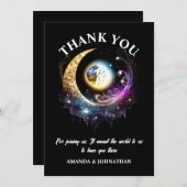 満月3D天星月星夜マゼンタブラック サンキューカード (正面/裏面)