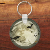 満月、こうもりとレイヴン キーホルダー (正面)