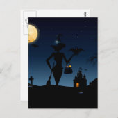 満月、ほうきとダイヤの帽子を被った魔女 ポストカード (正面/裏面)