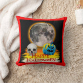 満月、スカルと夜のブルーパンプキン。 クッション (ブランケット)