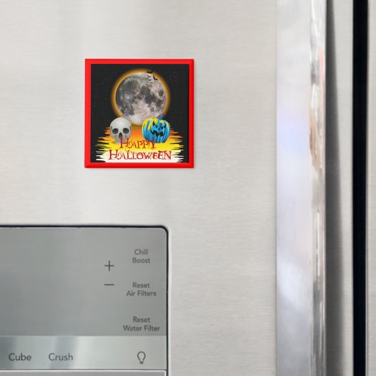 満月、スカルと夜のブルーパンプキン。 マグネット (インサイチュ (冷蔵庫))