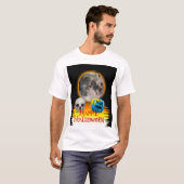 満月、スカルと夜のブルーパンプキン。 Tシャツ (正面フル)