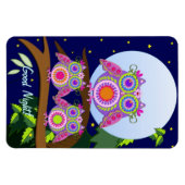 満月、フラワーパワーフクロウと文字磁石 マグネット (横)