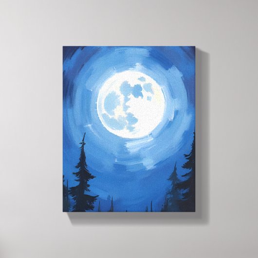 満月｜夜の森の空 水彩画 キャンバスプリント (正面)