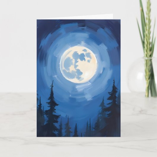 満月 | 夜空の森の水彩画 カード (正面)