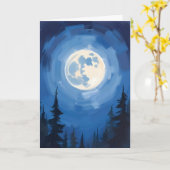 満月 | 夜空の森の水彩画 カード (黄色い花)