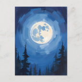 満月 | 夜空の森の水彩画 ポストカード (正面)
