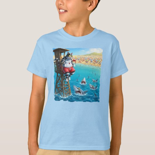 満潮に閉じ込められたライフガード猫！ Tシャツ (正面)