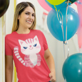 満足おもしろいなスマイルの可愛いピンクの猫 Tシャツ