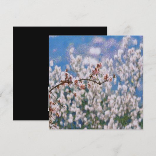 満開のサクランボの木の点描画 招待状 (正面/裏面)