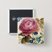 満開のピンクのバラ 缶バッジ (正面&裏面)