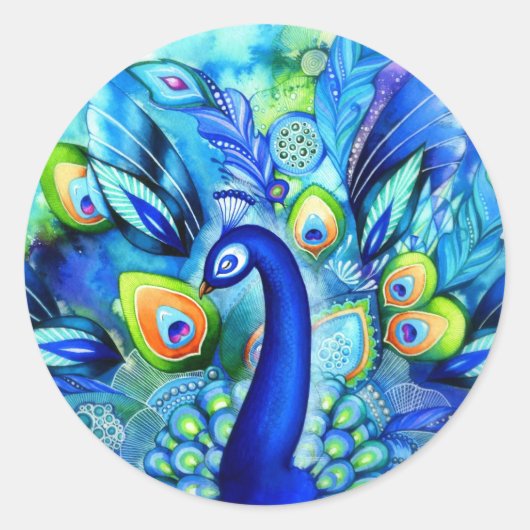 満開の孔雀 ラウンドシール (正面)